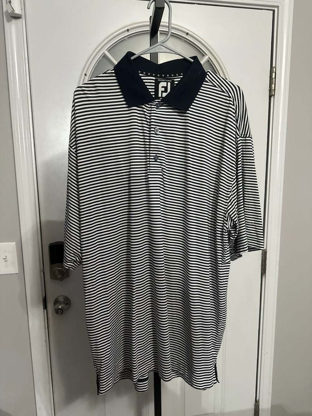 FootJoy ProDry Lisle Striped Golf Polo Shirt Size L Greystone Logo #397